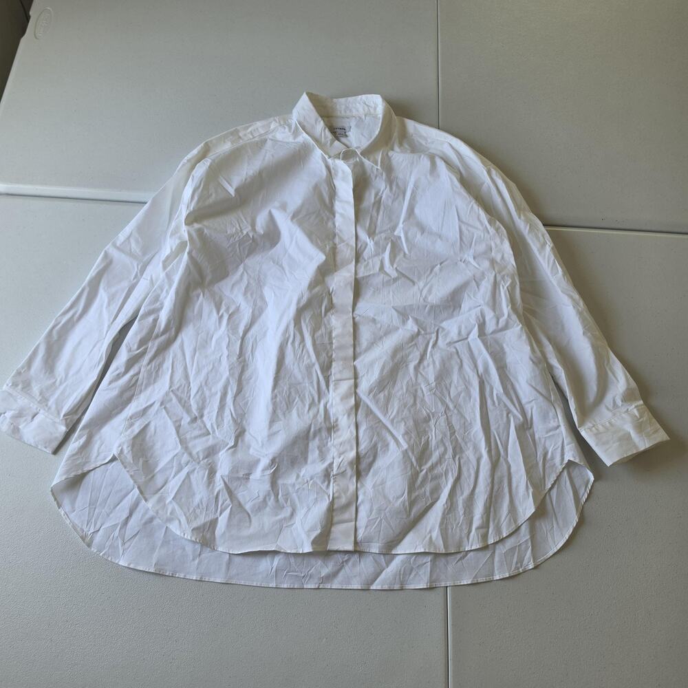 Cuyana Shirt Womens Medium White Button Up Long Sleeve Tunic Organic Cotton